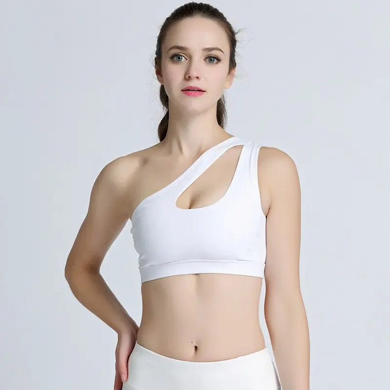 Solid One Shoulder Yoga Seamless Shockproof Bra Top Fitness Running Gym Yoga Top Women Gym Workout Beauty Back Sport Bra Vest-2