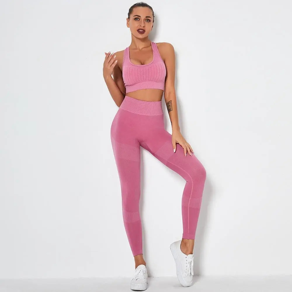 Seamless Yoga Fitness Set Women Sportswear Tank Bra Crop Top Leggings Pants Workout Clothes Gym Clothing 2 Piece Yoga Tracksuit-5