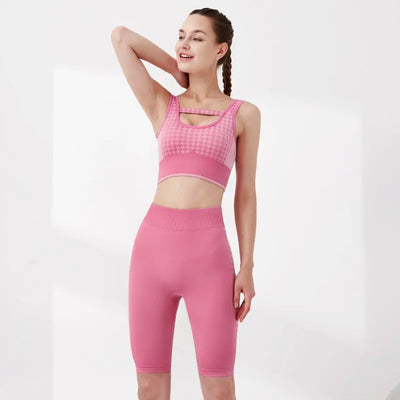 Seamless Yoga Set Workout Push Up Gym Fitness Tracksuit Bra Tank Crop Top Shorts Outwear Running Suit Fasshion Two Piece Set-0