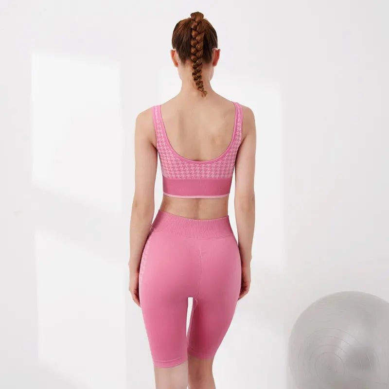 Seamless Yoga Set Workout Push Up Gym Fitness Tracksuit Bra Tank Crop Top Shorts Outwear Running Suit Fasshion Two Piece Set-1