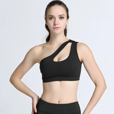 Solid One Shoulder Yoga Seamless Shockproof Bra Top Fitness Running Gym Yoga Top Women Gym Workout Beauty Back Sport Bra Vest-0
