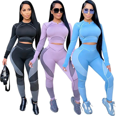 Seamless Sportswear Yoga 2 PCS Set Women GYM Clothes Jogging Workout Fitness Tracksuit Long Sleeve Crop Top Leggings Active Suit-0
