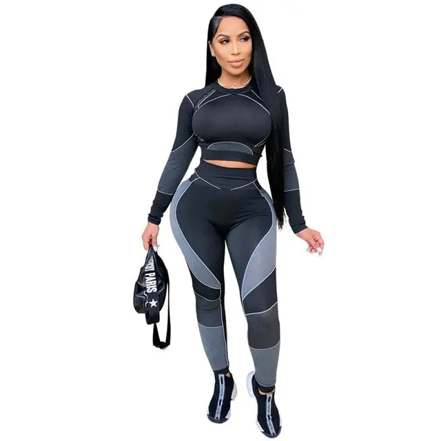 Seamless Sportswear Yoga 2 PCS Set Women GYM Clothes Jogging Workout Fitness Tracksuit Long Sleeve Crop Top Leggings Active Suit-6