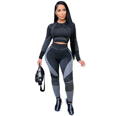 Seamless Sportswear Yoga 2 PCS Set Women GYM Clothes Jogging Workout Fitness Tracksuit Long Sleeve Crop Top Leggings Active Suit-6