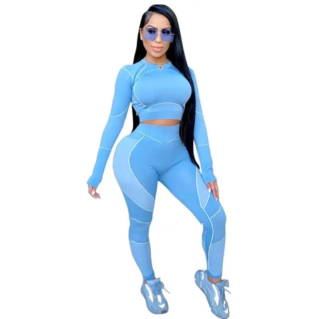 Seamless Sportswear Yoga 2 PCS Set Women GYM Clothes Jogging Workout Fitness Tracksuit Long Sleeve Crop Top Leggings Active Suit-5
