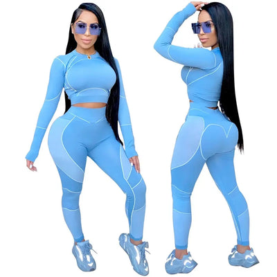 Seamless Sportswear Yoga 2 PCS Set Women GYM Clothes Jogging Workout Fitness Tracksuit Long Sleeve Crop Top Leggings Active Suit-2