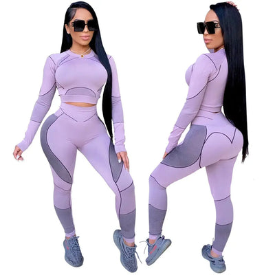 Seamless Sportswear Yoga 2 PCS Set Women GYM Clothes Jogging Workout Fitness Tracksuit Long Sleeve Crop Top Leggings Active Suit-1