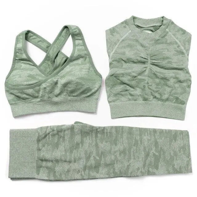 3Pcs Yoga Set Sport Suits Gym Wear Seamless Sportswear Workout Leggings Sports Bra Long Sleeves Crop Tops Fitness Clothing-11